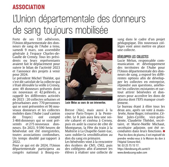 L’Union départementale des donneurs de sang toujours mobilisée.