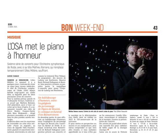 Orchestre symphonique de l’Aube met le piano à l’honneur.