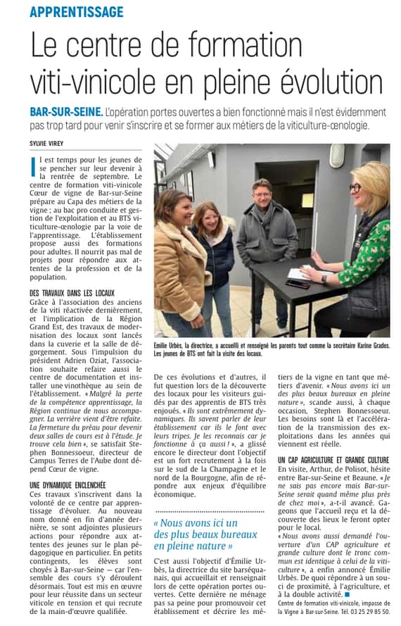 Le centre de formation viti-vinicole, Cœur de vigne, en pleine évolution