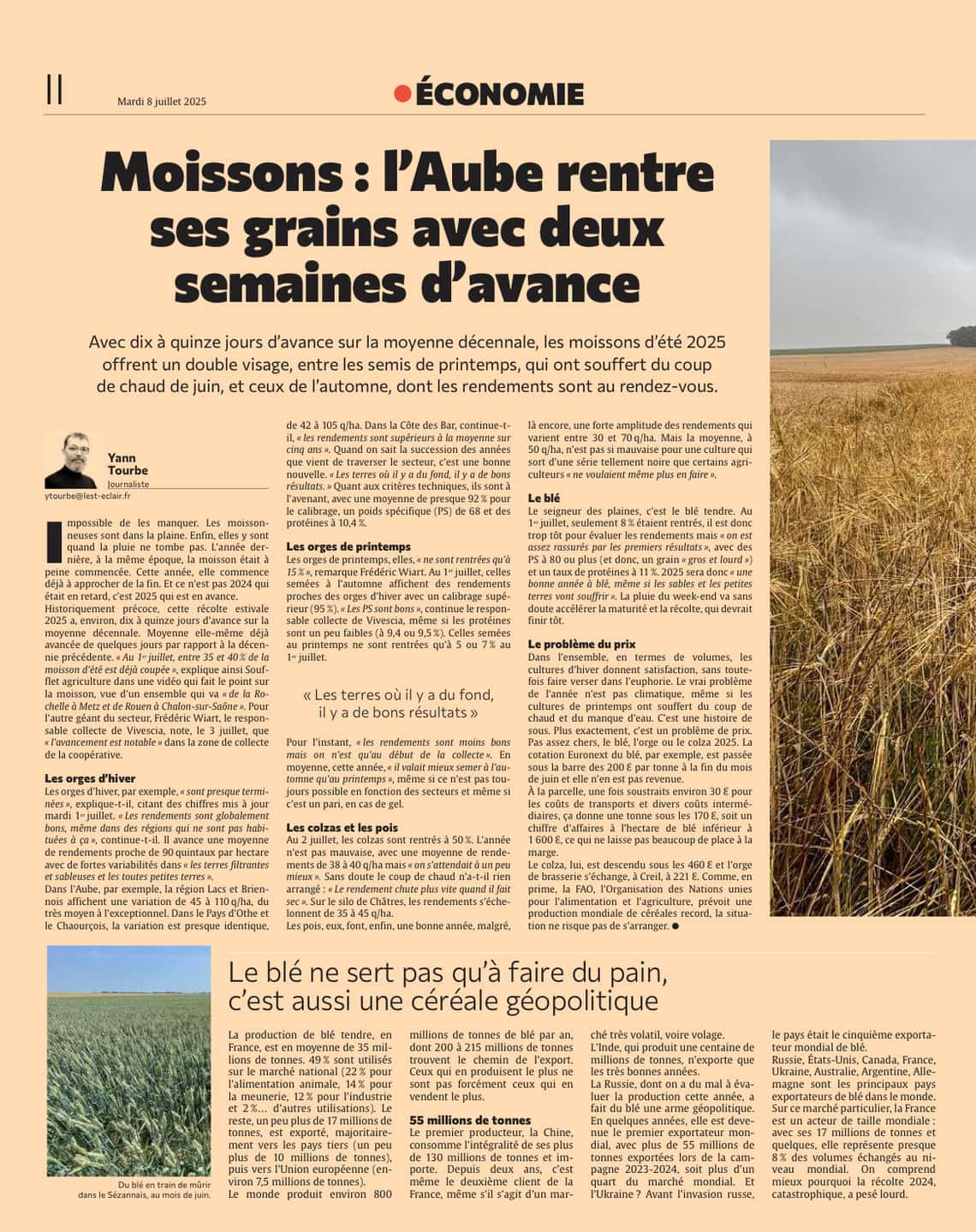 Moissons : l’Aube rentre ses grains avec deux semaines d’avance