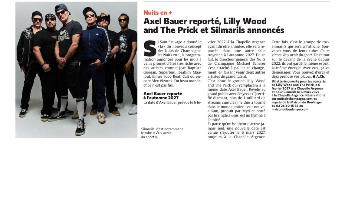 Le concert d’Axel Bauer reporté, Lilly Wood and The Prick et Silmarils annoncés