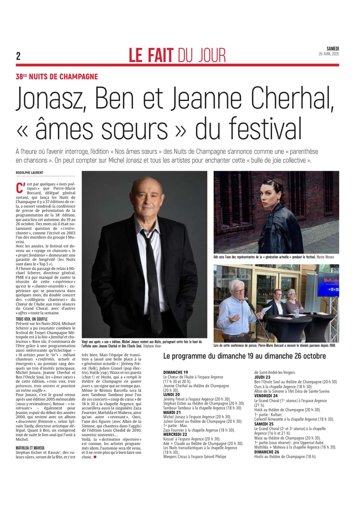 Jonasz, Ben l’Oncle Soul et Jeanne Cherhal aux Nuits de Champagne
