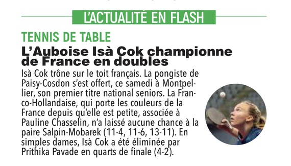 Notre Pépite Aubassadeurs Isà Cok championne de France en double.