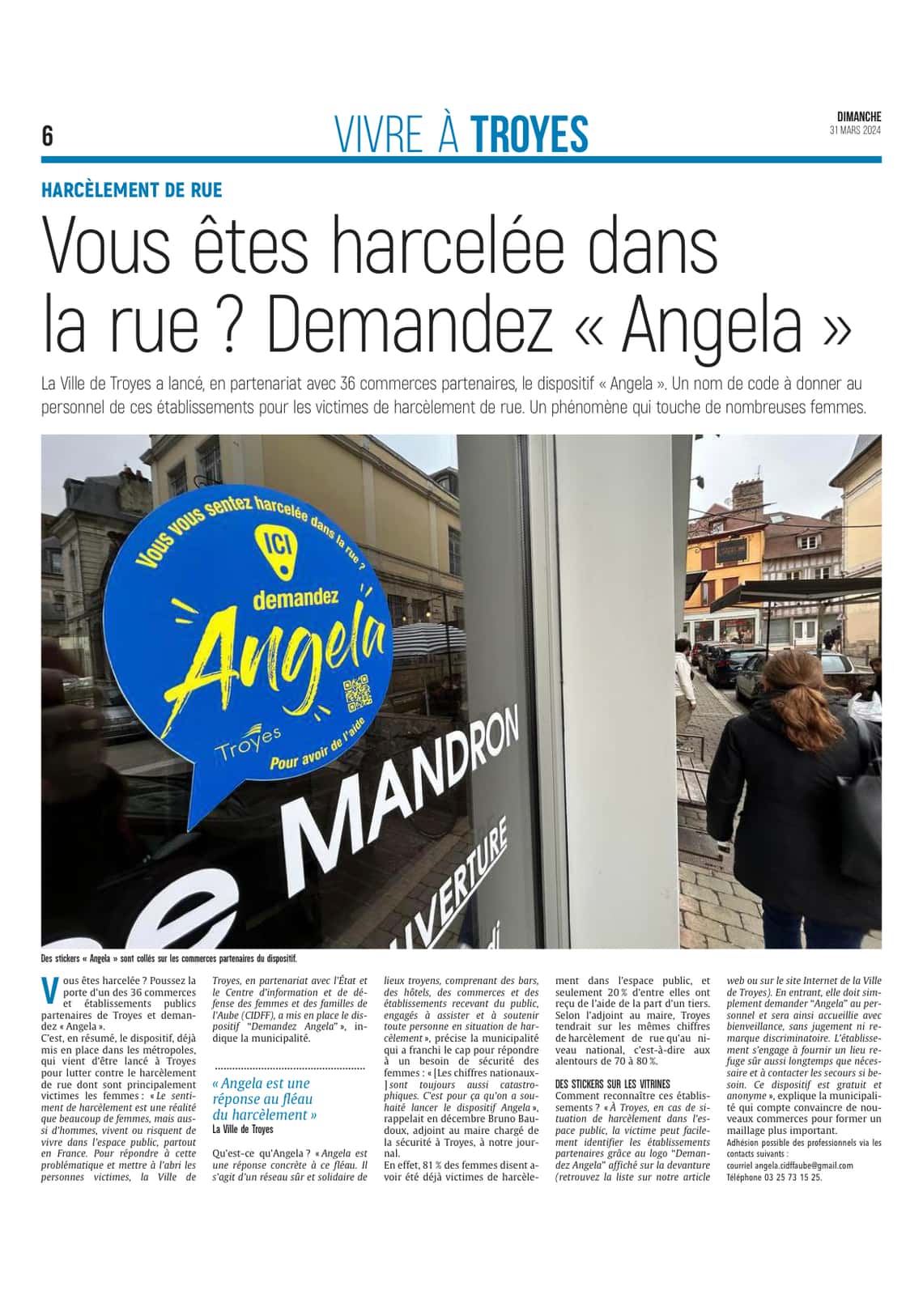 Vous êtes harcelée dans la rue à Troyes ? Demandez « Angela »