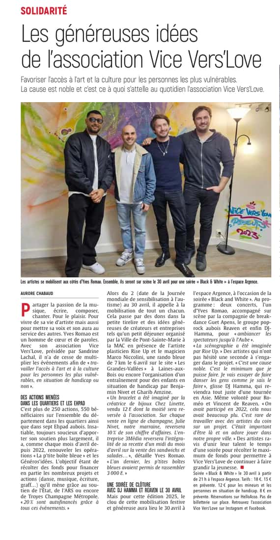 Des généreuses idées pour l’association Vice Vers’Love et une soirée
