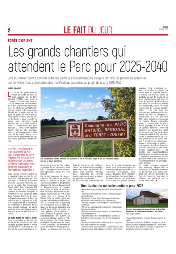Les grands chantiers qui attendent le Parc pour 2025-2040