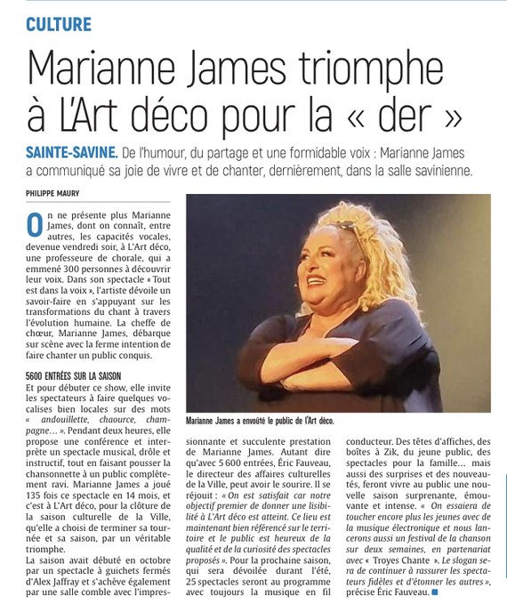 Marianne James triomphe pour la « der » à L’Art Déco.