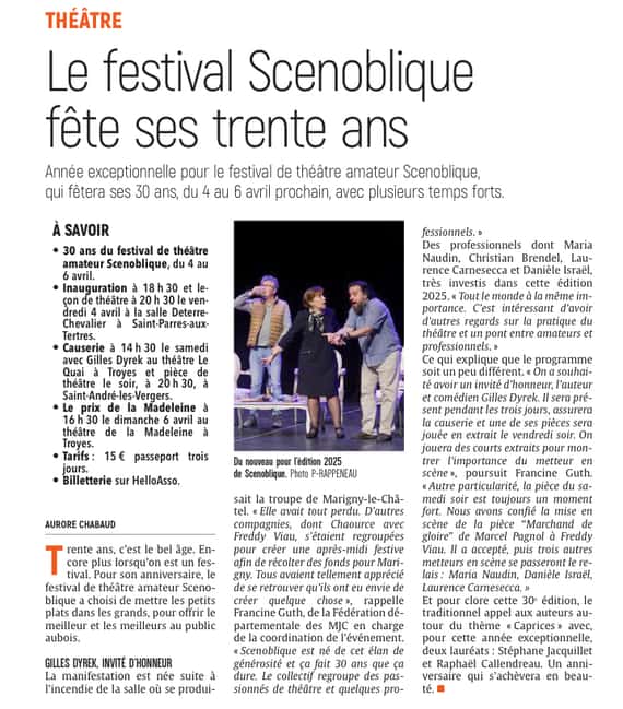 Le festival de théâtre amateur Scenoblique fête ses 30 ans