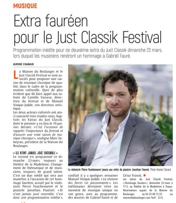 hommage à Gabriel Fauré dimanche 23 mars pour le Just Classik