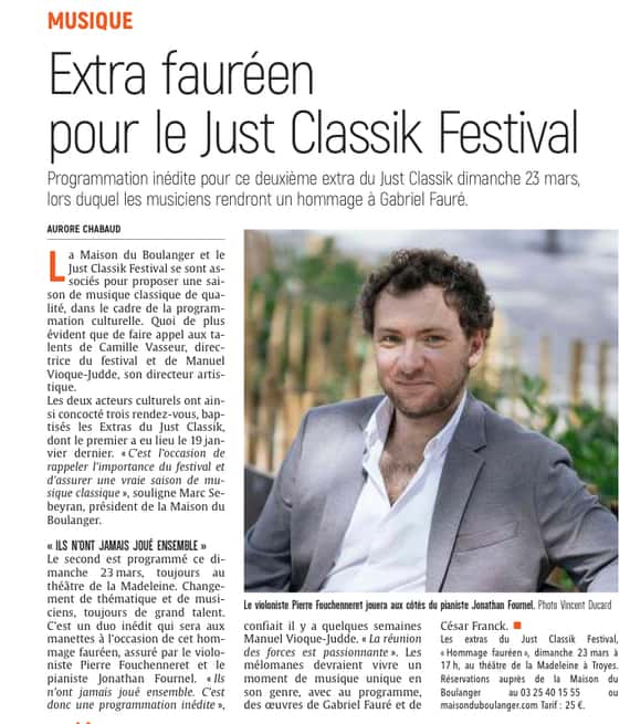 hommage à Gabriel Fauré dimanche 23 mars pour le Just Classik