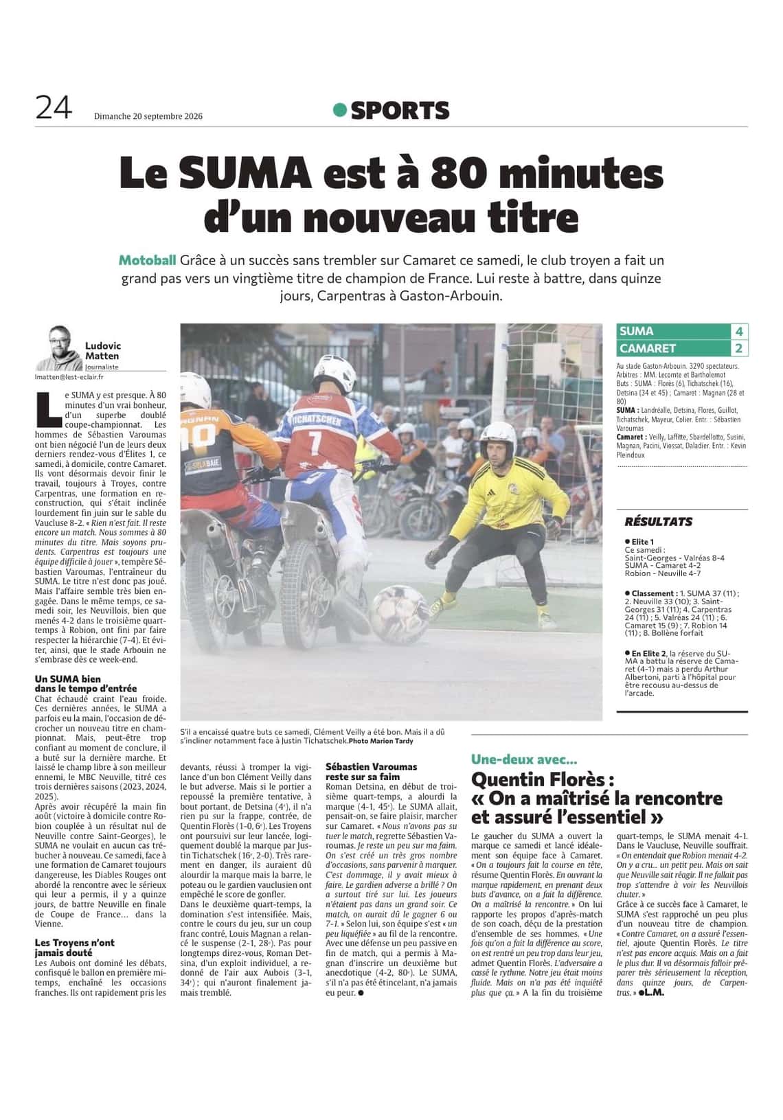 Le SUMA est à 80 minutes d'un nouveau titre