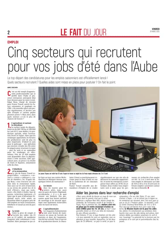 Cinq secteurs qui recrutent pour vos jobs d’été dans l’Aube