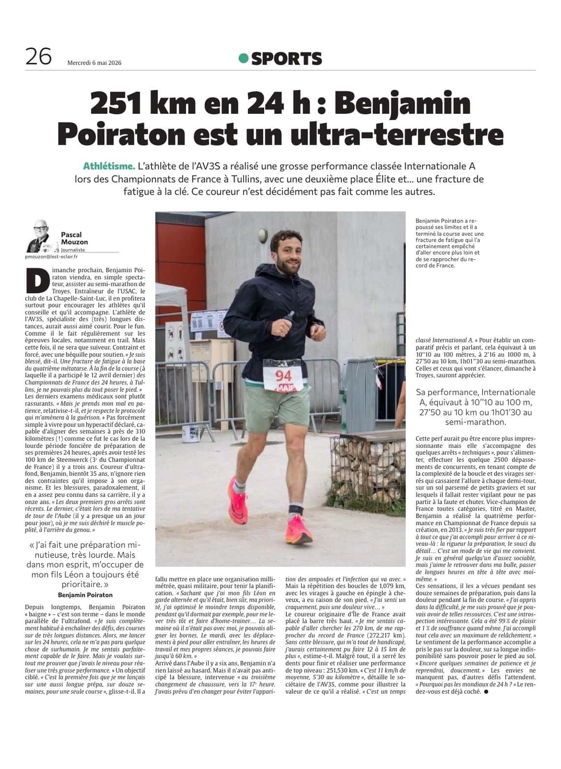 251 km en 24 h : l’Aubois Benjamin Poiraton est un ultra-terrestre