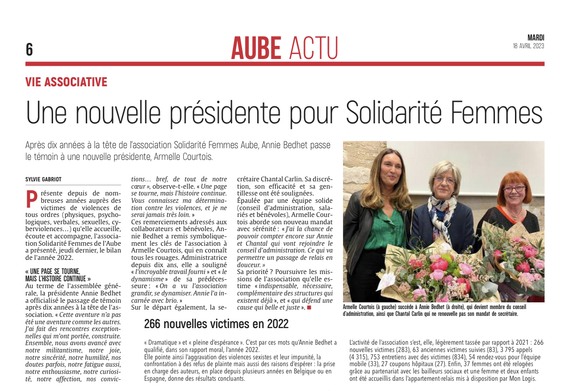 Une nouvelle présidente pour l’association Solidarité Femmes.