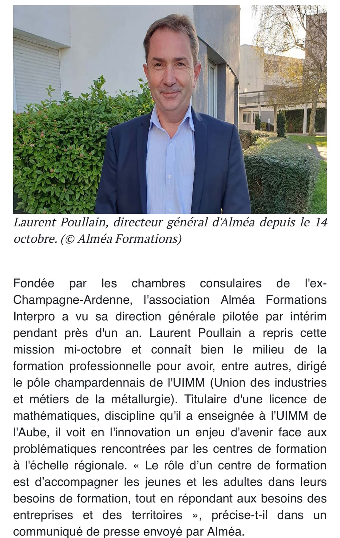 Laurent Poullain, directeur général d'Alméa depuis le 14 Octobre