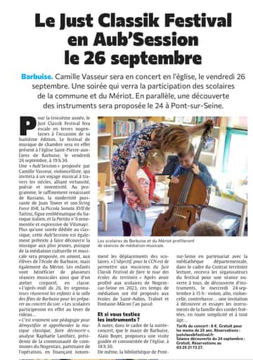 Le Just Classik Festival en Aub’Session, le 26 septembre