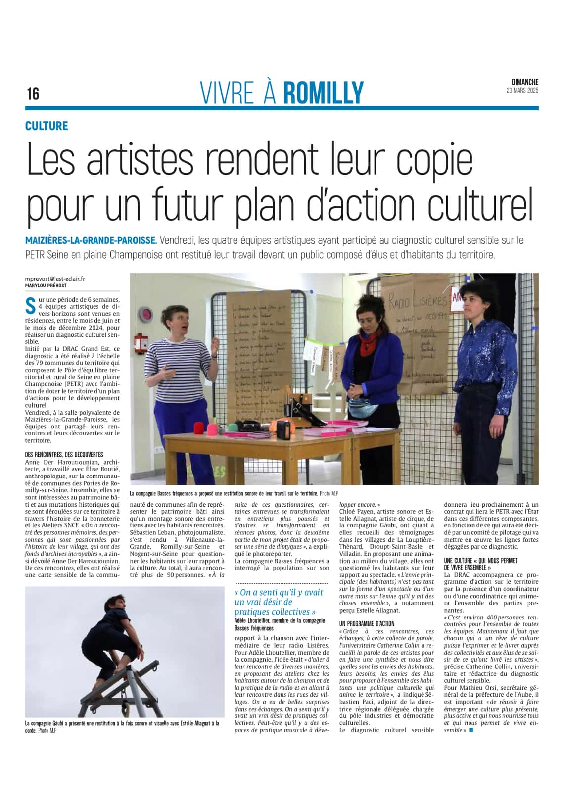 Les équipes artistiques du diagnostic culturel sensible rendent leur copie