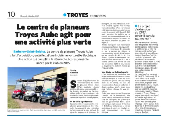 Le centre des planeurs de l'Aube agit pour une activité plus verte.