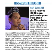 Miss France 2023, sera présente à Bar-sur-Aube pour l’élection Miss Aube.