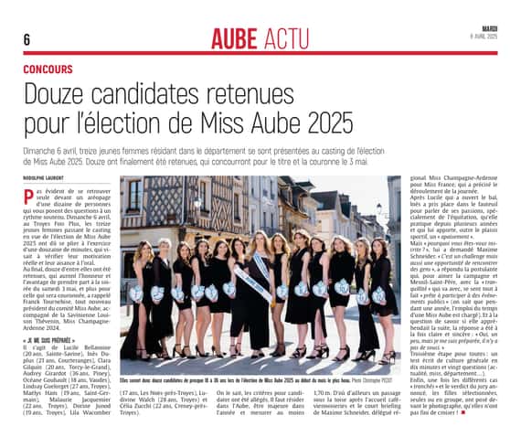 Douze candidates retenue pour l'élection Miss Aube 2025