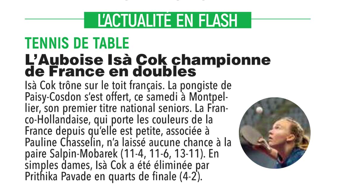 Notre Pépite Aubassadeurs Isà Cok championne de France en double.