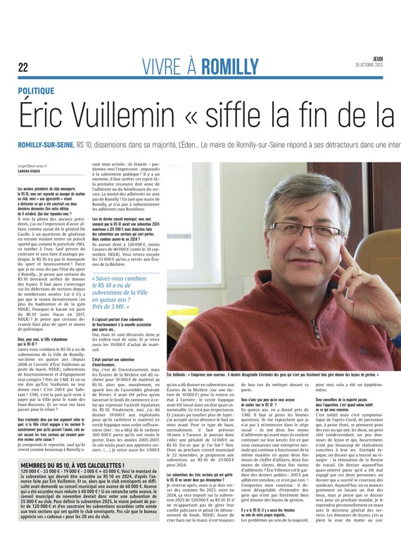 Eric Vuillemin Siffle la fin de la récréation