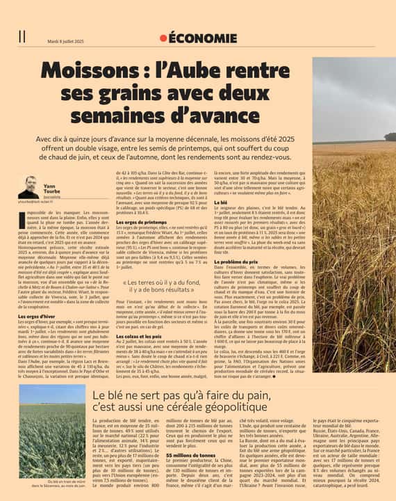 Moissons : l’Aube rentre ses grains avec deux semaines d’avance