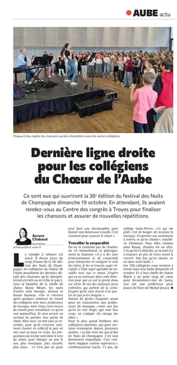 Nuits de Champagne: dernière ligne droite pour les collégiens du Chœur de l’Aube