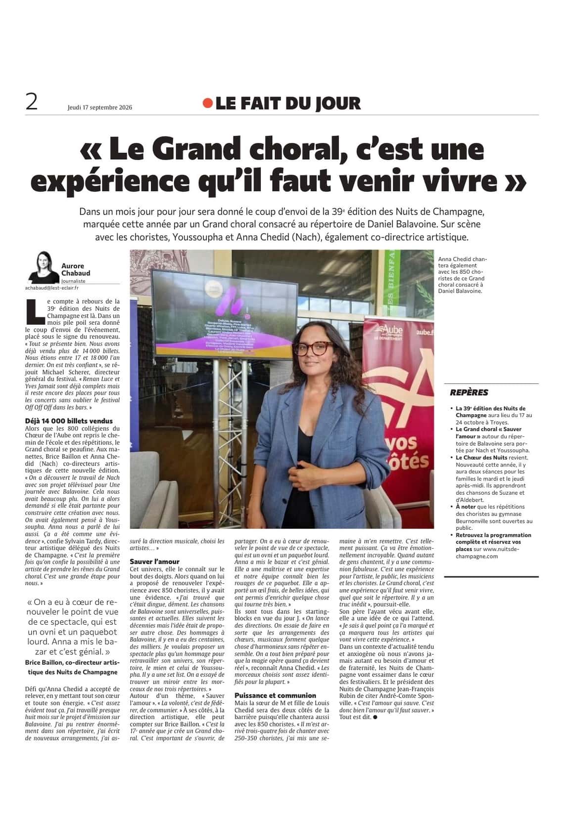 « Le Grand choral, c'est une expérience qu'il faut venir vivre »