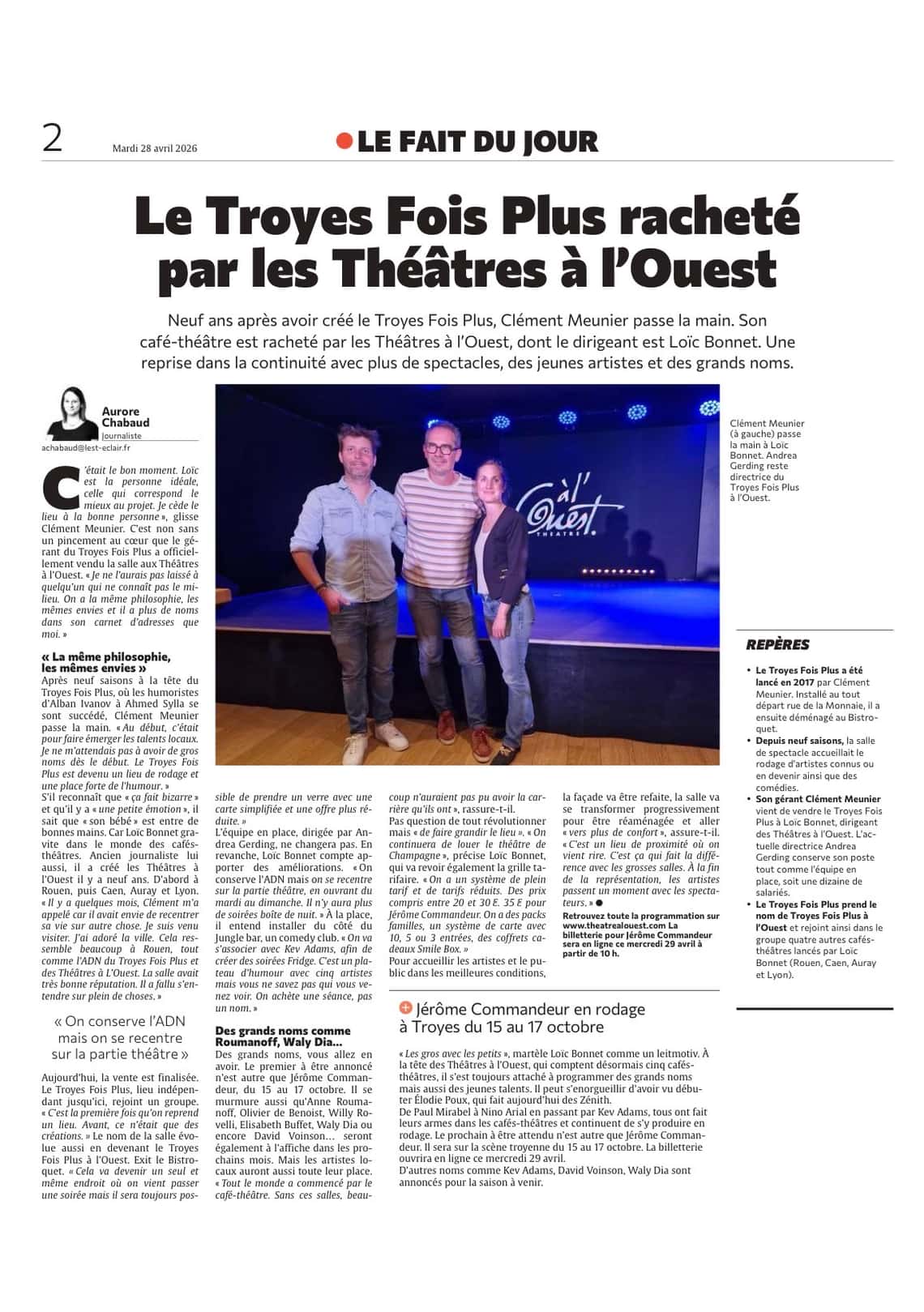 Le Troyes Fois Plus racheté par les Théâtres à l’Ouest