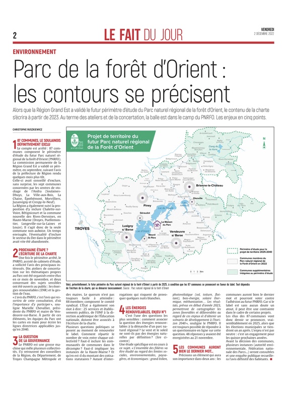 Parc de la forêt d’Orient : les contours se précisent