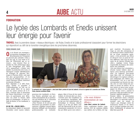 Le lycée des Lombards et Enedis unissent leur énergie pour l'avenir.