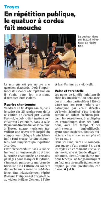 En répétition publique, le quatuor à cordes fait mouche.