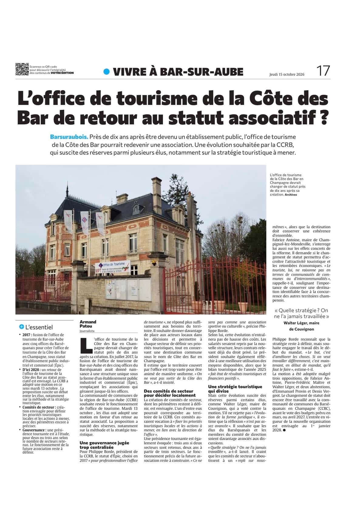 L'office de tourisme de la Côte des Bar de retour au statut associatif ?