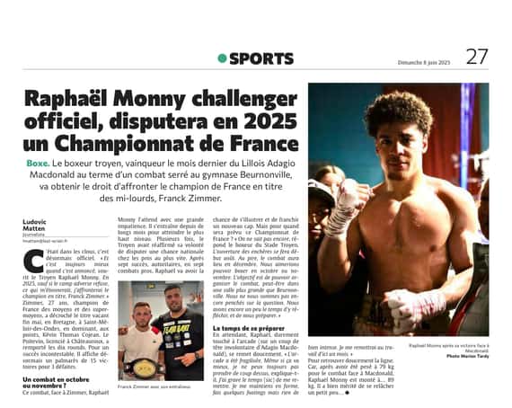Raphaël Monny challenger officiel, disputera en 2025 un Championnat de France