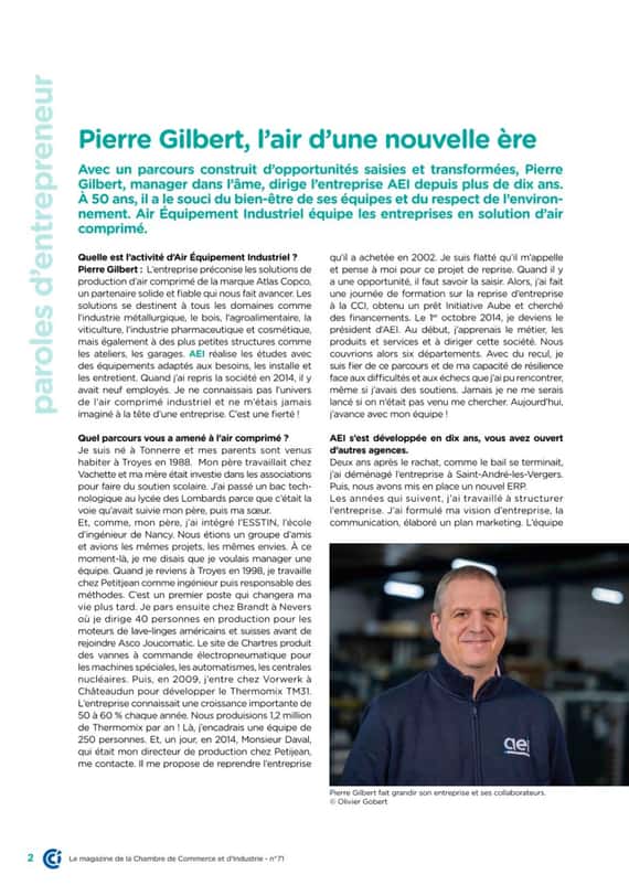 Pierre Gilbert notre Aubassadeurs dirigeant de AEI en une du CCI MAG de Mai
