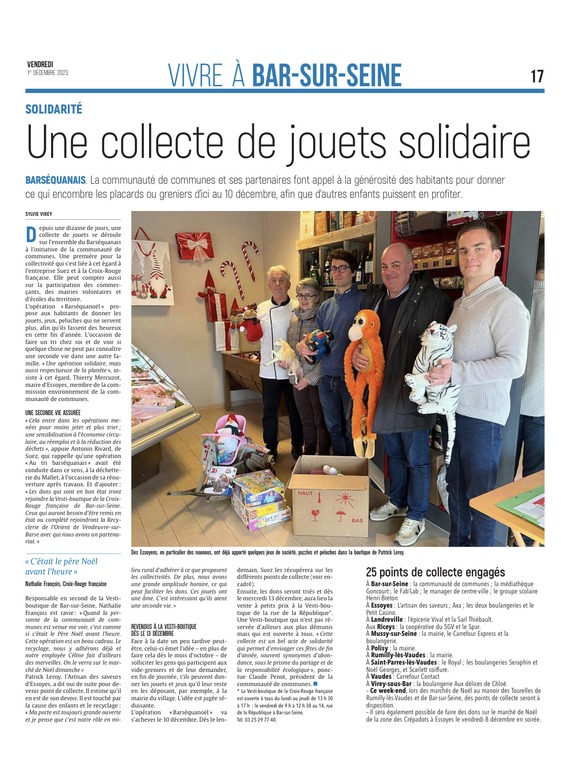 Une collecte de jouets en cours dans le Barséquanais