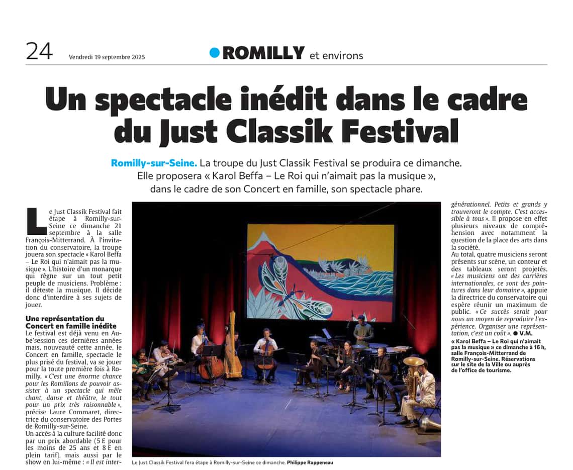 Un spectacle inédit à Romilly-sur-Seine dans le cadre du Just Classik Festival