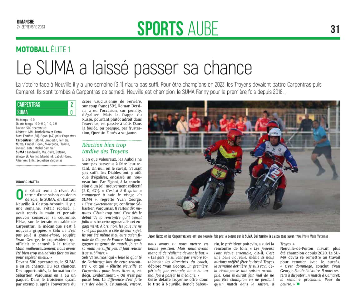 Le SUMA a laissé passer sa chance à Carpentras...