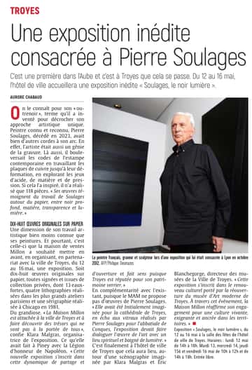 Une exposition inédite consacrée à Pierre Soulages à Troyes
