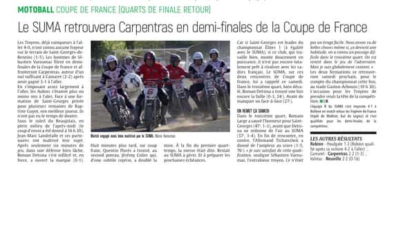 Le SUMA retrouvera Carpentras en demi-finales de la Coupe de France.