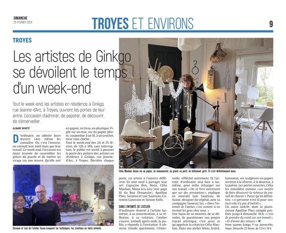 Les artistes de Ginkgo se dévoilent encore ce dimanche