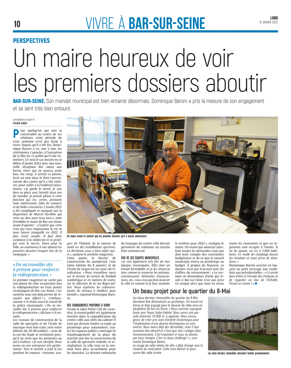 Bar-sur-Seine : Un maire heureux de voir les premiers dossiers aboutir.