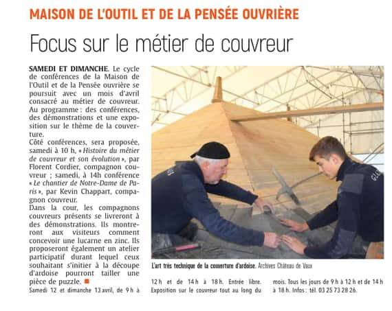 Focus sur le métier de couvreur, samedi 12 et dimanche 13 avril
