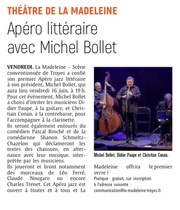 Théâtre La Madeleine : Apéro Littéraire avec Michel Bollet.