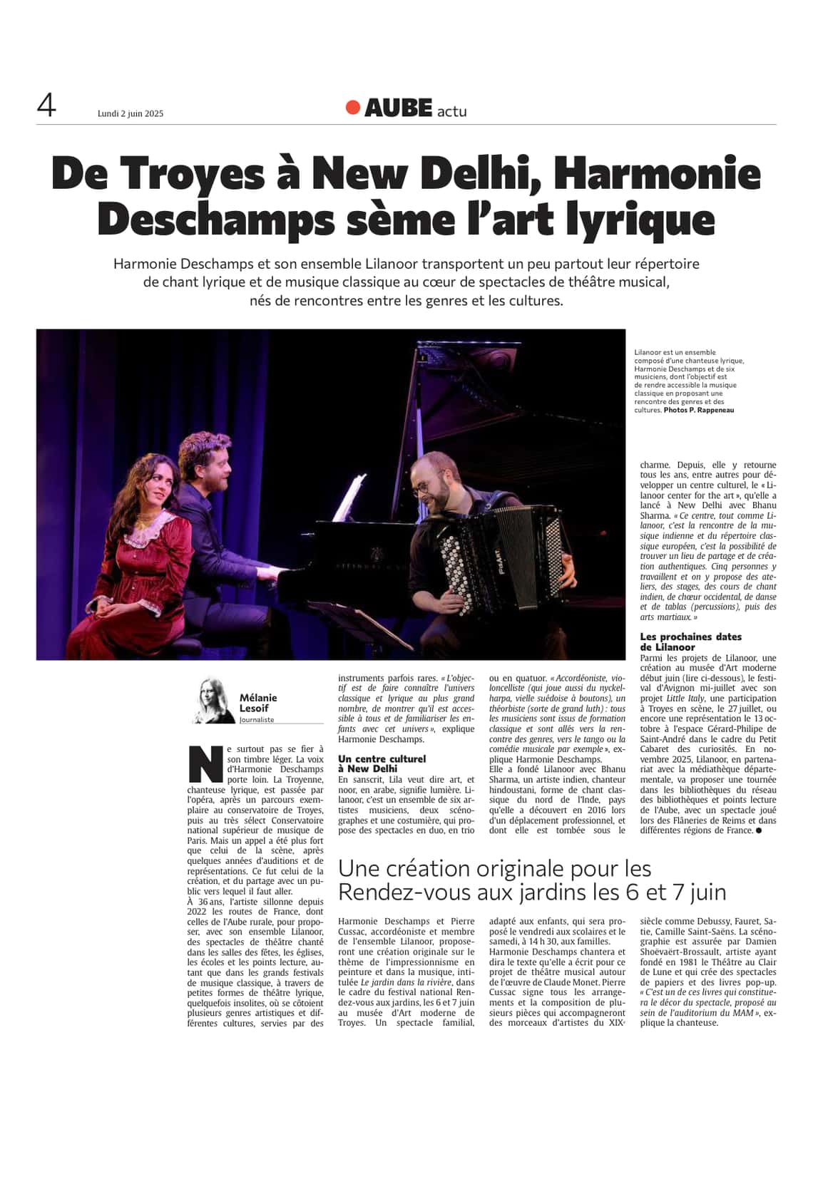 De Troyes à New Delhi, Harmonie Deschamps sème l’art lyrique