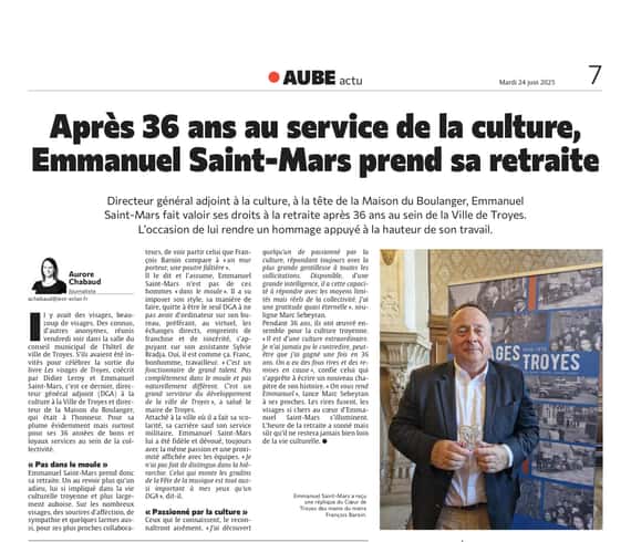 Après 36 ans à la culture à la Ville, Emmanuel Saint-Mars prend sa retraite !