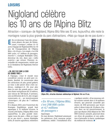 Nigloland célèbre les 10 ans de l’Alpina Blitz ce vendredi 12 avril