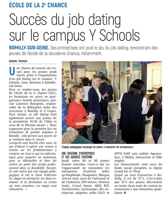 Succès du job dating, sur le campus Y Schools à Romilly-sur-Seine
