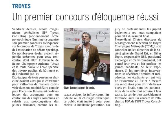 Un premier concours d’éloquence réussi pour l’EPF Troyes Consulting